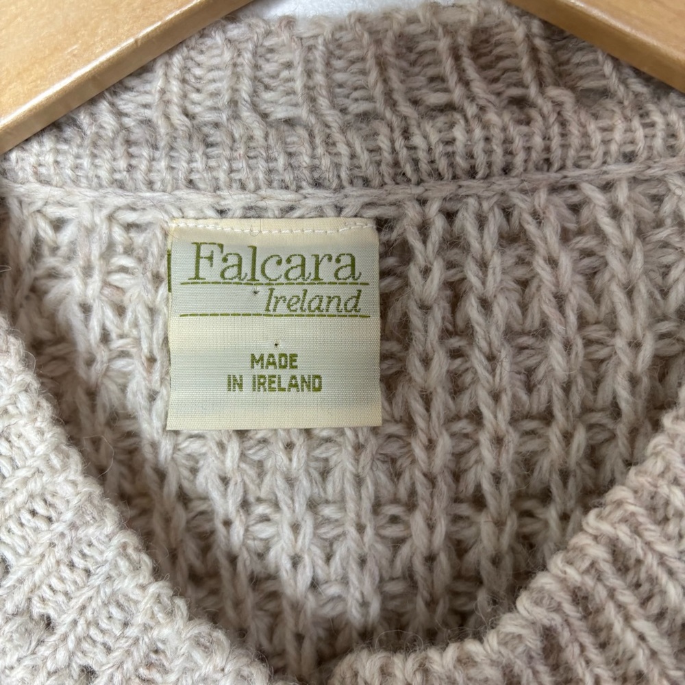 Falcara Ireland Wool Button Cardigan Fisherman Sweater Pockets Chunky Cable Knit - Picture 4 of 11